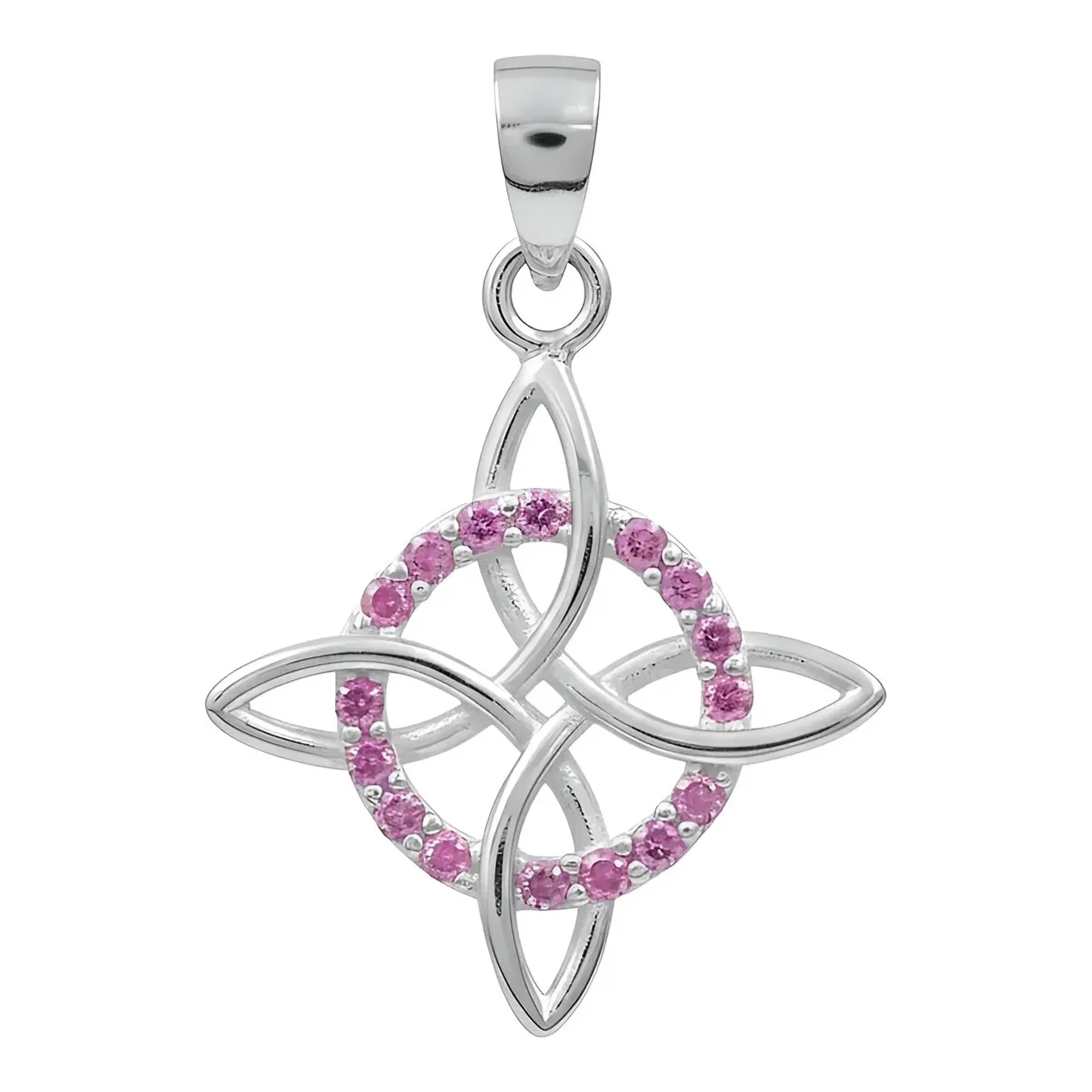 Dije nudo de bruja celta en plata .925 con gema zirconia rosa corte brillante colgante amuleto protector wicca acabado liso