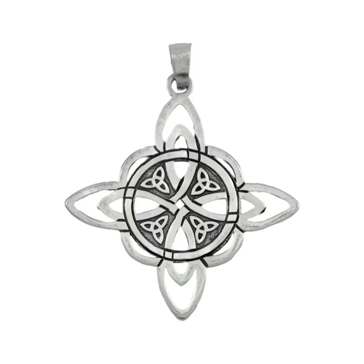 Dije Nudo de Bruja Celta Triqueta Plata 925 Mexicana brillante, amuleto protección esotérico. Joyería espiritual con diseño c