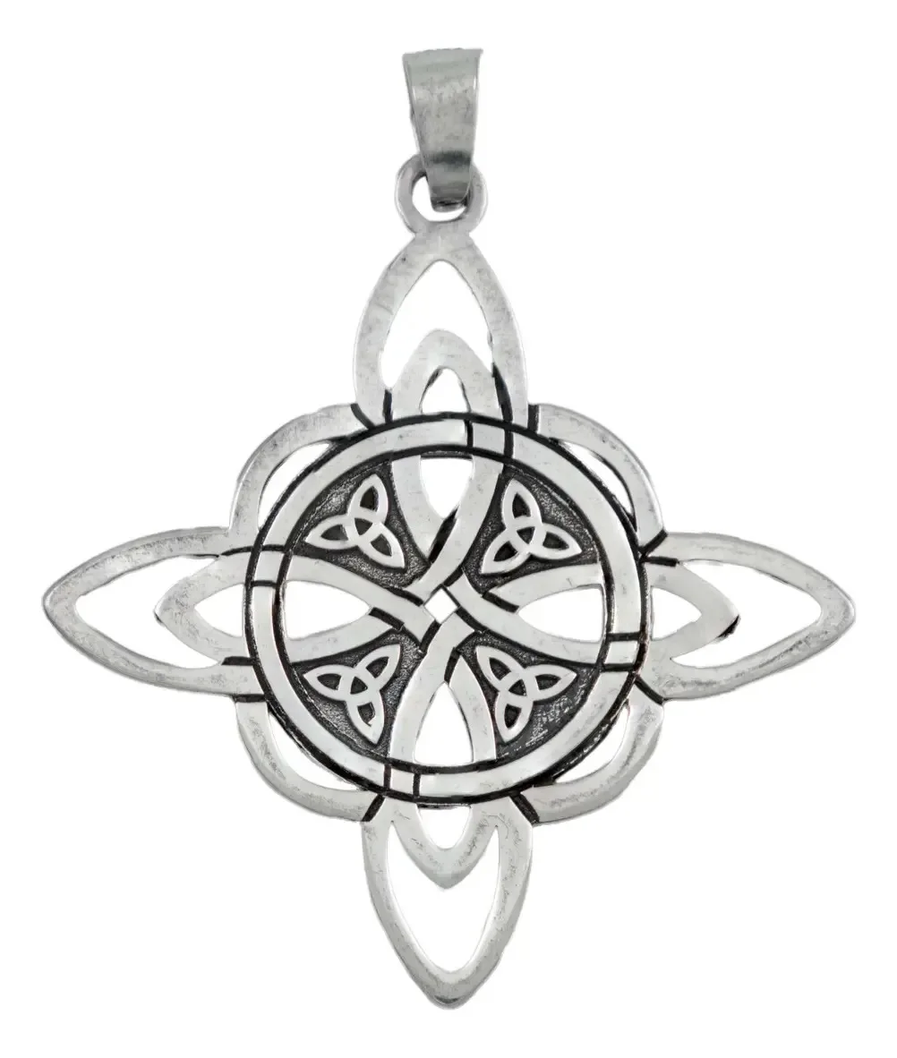 Dije Nudo de Bruja Celta Triqueta Plata 925 Mexicana brillante, amuleto protección esotérico. Joyería espiritual con diseño c