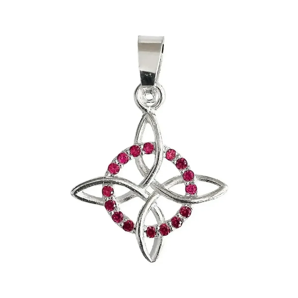 Dije de Plata .925 Nudo de Bruja Celta con Zirconia Rosa. Colgante amuleto de protección original, joyería mística de plata m