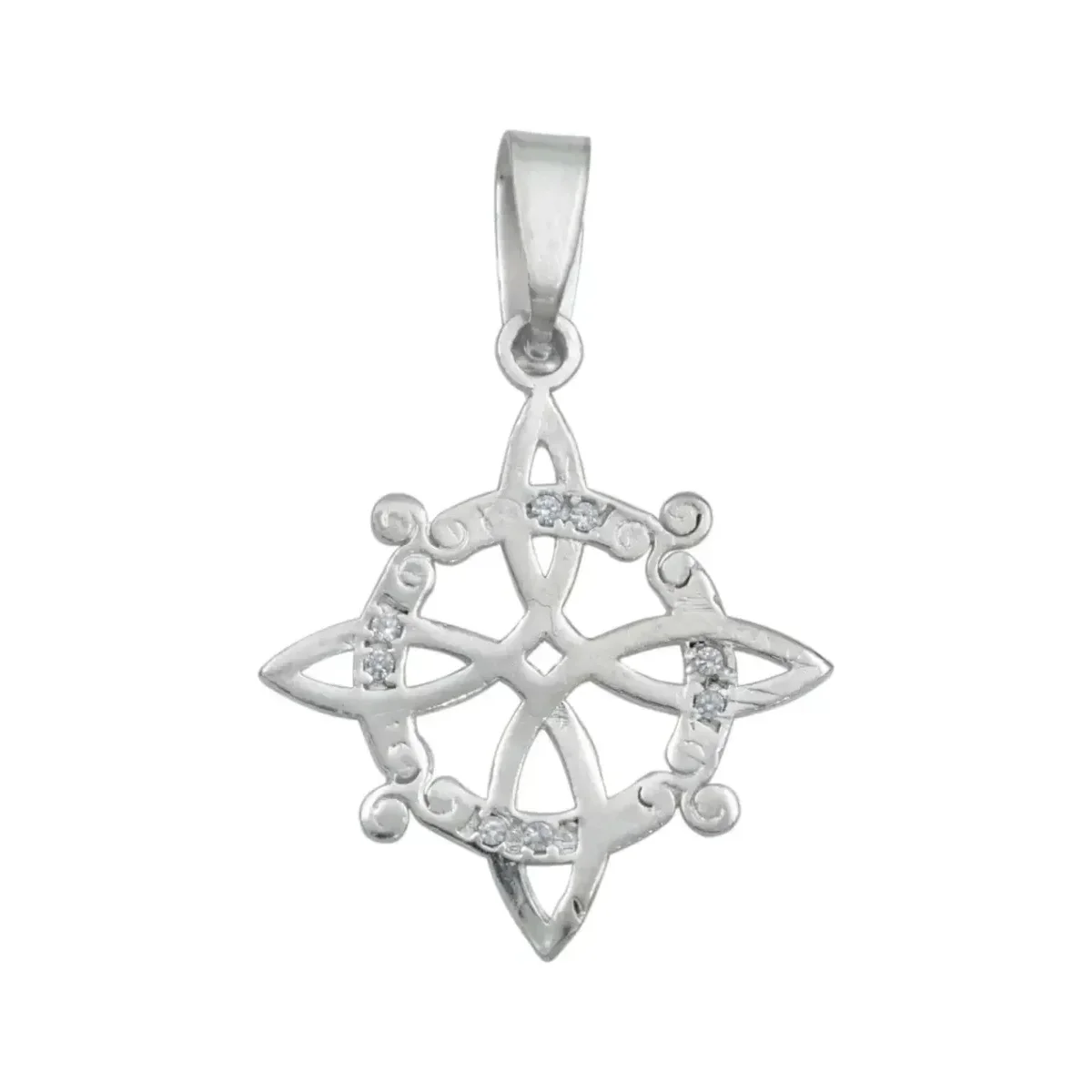 Dije Plata .925 Nudo de Bruja con Zirconia Transparente, amuleto de protección, joyería mística, talismán esotérico.