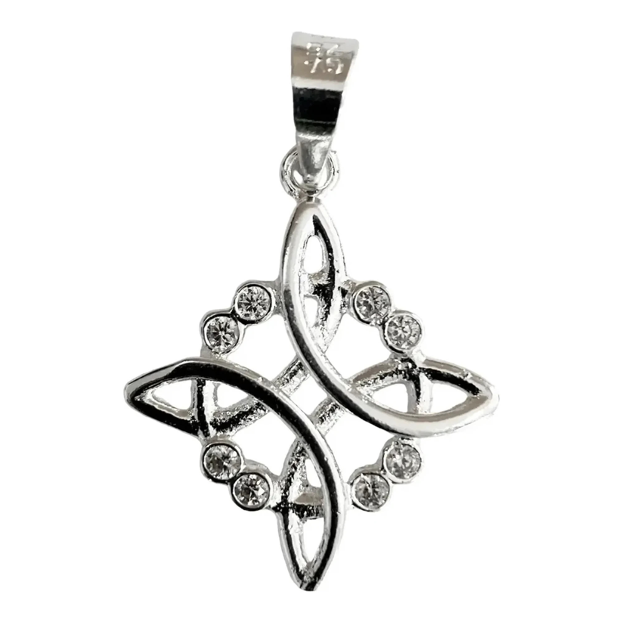Dije nudo de bruja original en plata .925 con gema zirconia central transparente acabado liso amuleto celta wicca colgante