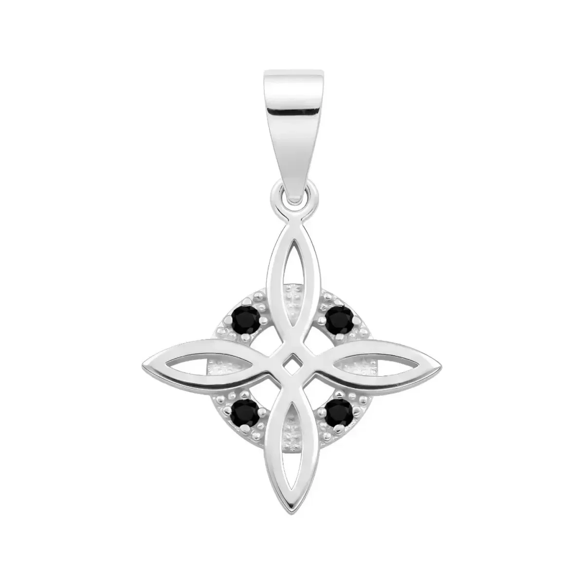Dije Plata .925 Nudo de Bruja con Zirconias Negras, colgante de joyería mágica y esotérica en plata mexicana .925, diseño uni