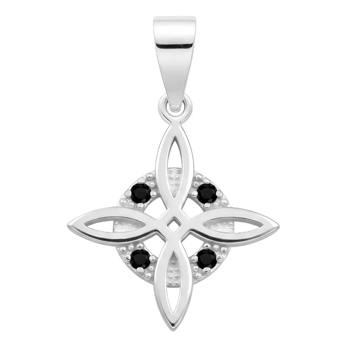 Dije Plata .925 Nudo de Bruja con Zirconias Negras, colgante de protección wicca en plata mexicana 925, joyería celta.