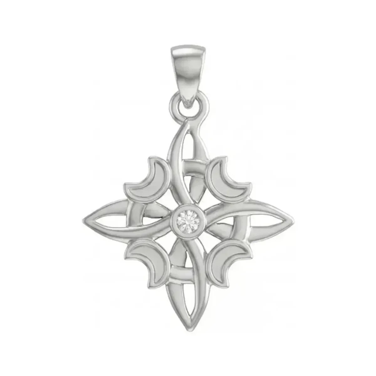 Dije Plata .925 Nudo de Bruja con Fases Lunares y Zirconia. Collar amuleto de protección, joyería esotérica mexicana de Taxco