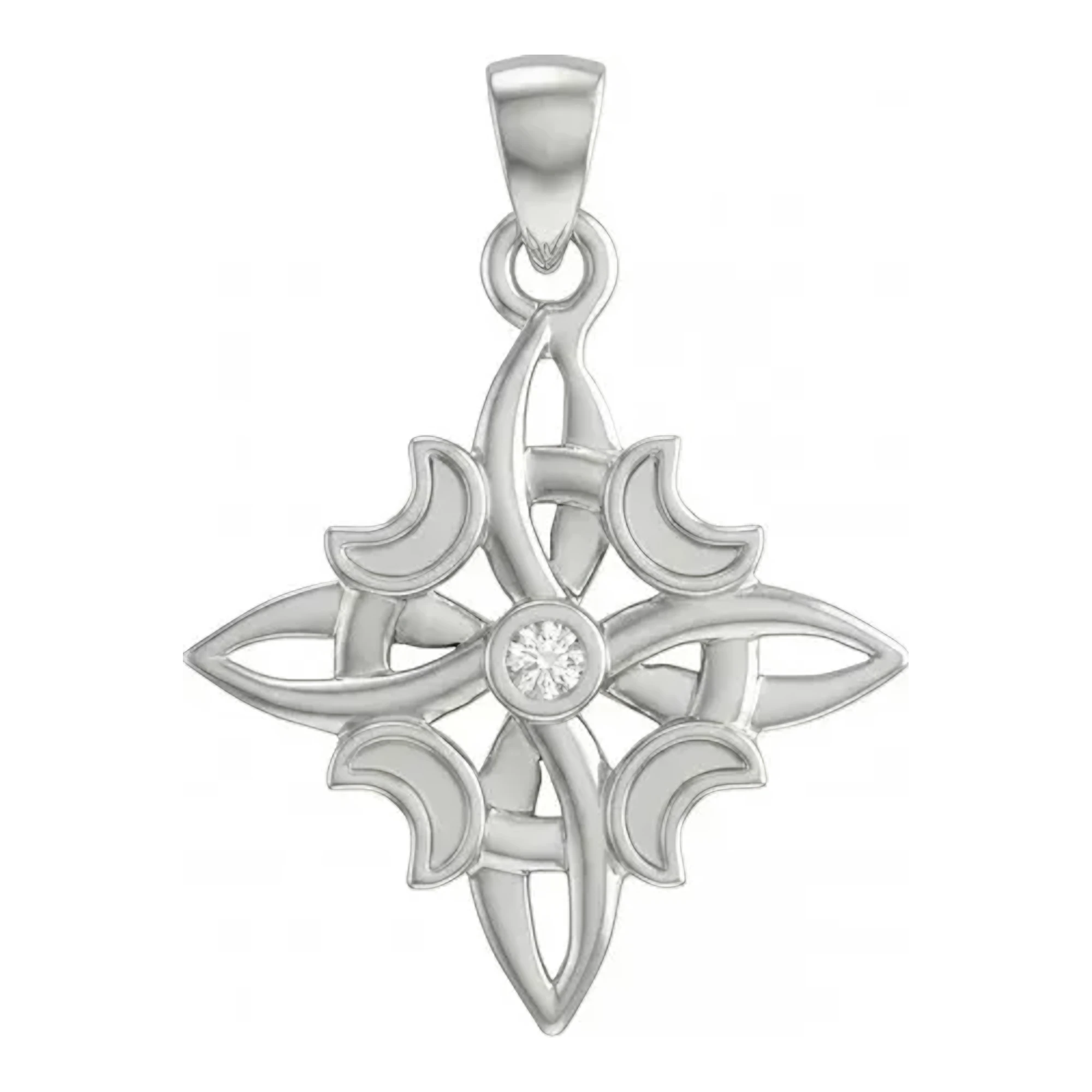 Dije nudo de brujas en plata .925 nacional brillante con fases lunares y zirconia engarzada amuleto celta wicca colgante