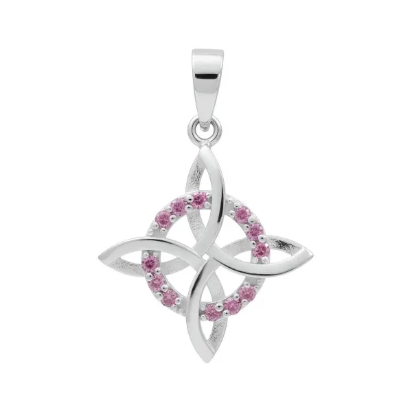 Dije Plata 925 Nudo de Bruja Plano con Zirconia Rosa - Imagen 1