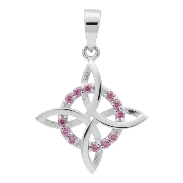 Dije Plata 925 Nudo de Bruja Plano con Zirconia Rosa - Imagen 1