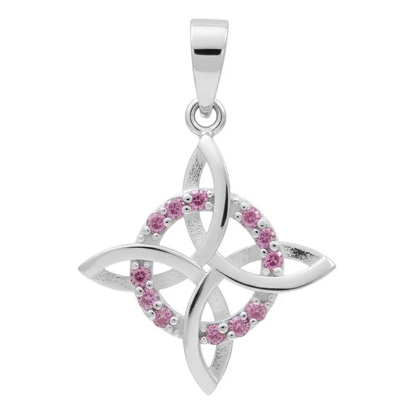 Dije Plata 925 Nudo de Bruja Plano con Zirconia Rosa - Imagen 1