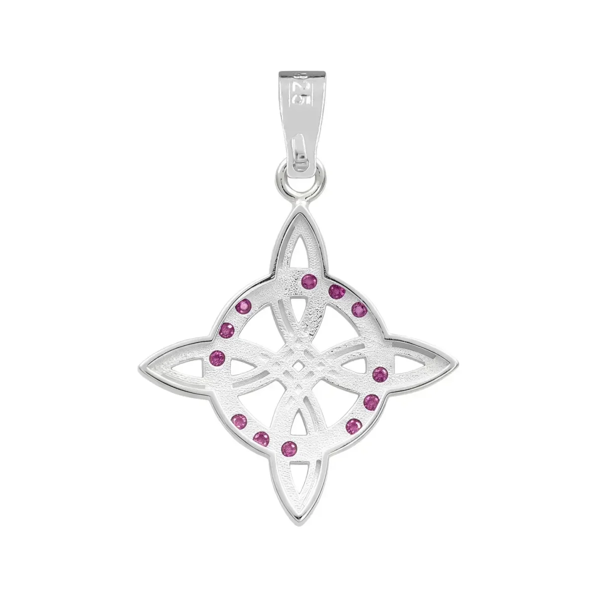 Dije Plata 925 Nudo de Bruja Plano con Zirconia Rosa - Imagen 2