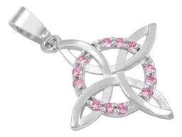 Dije Plata 925 Nudo de Bruja Plano con Zirconia Rosa - Imagen 3
