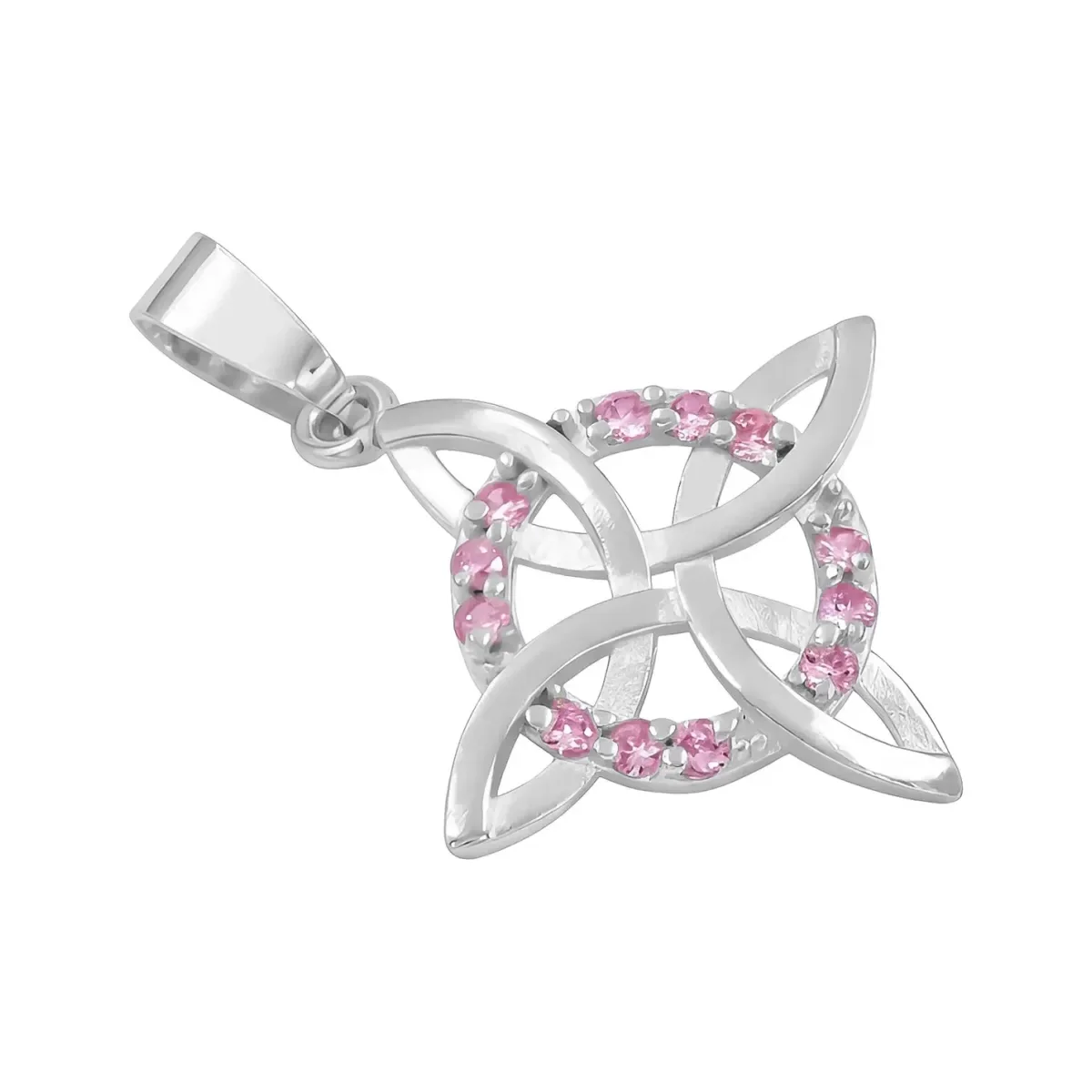 Dije Plata 925 Nudo de Bruja Plano con Zirconia Rosa - Imagen 3