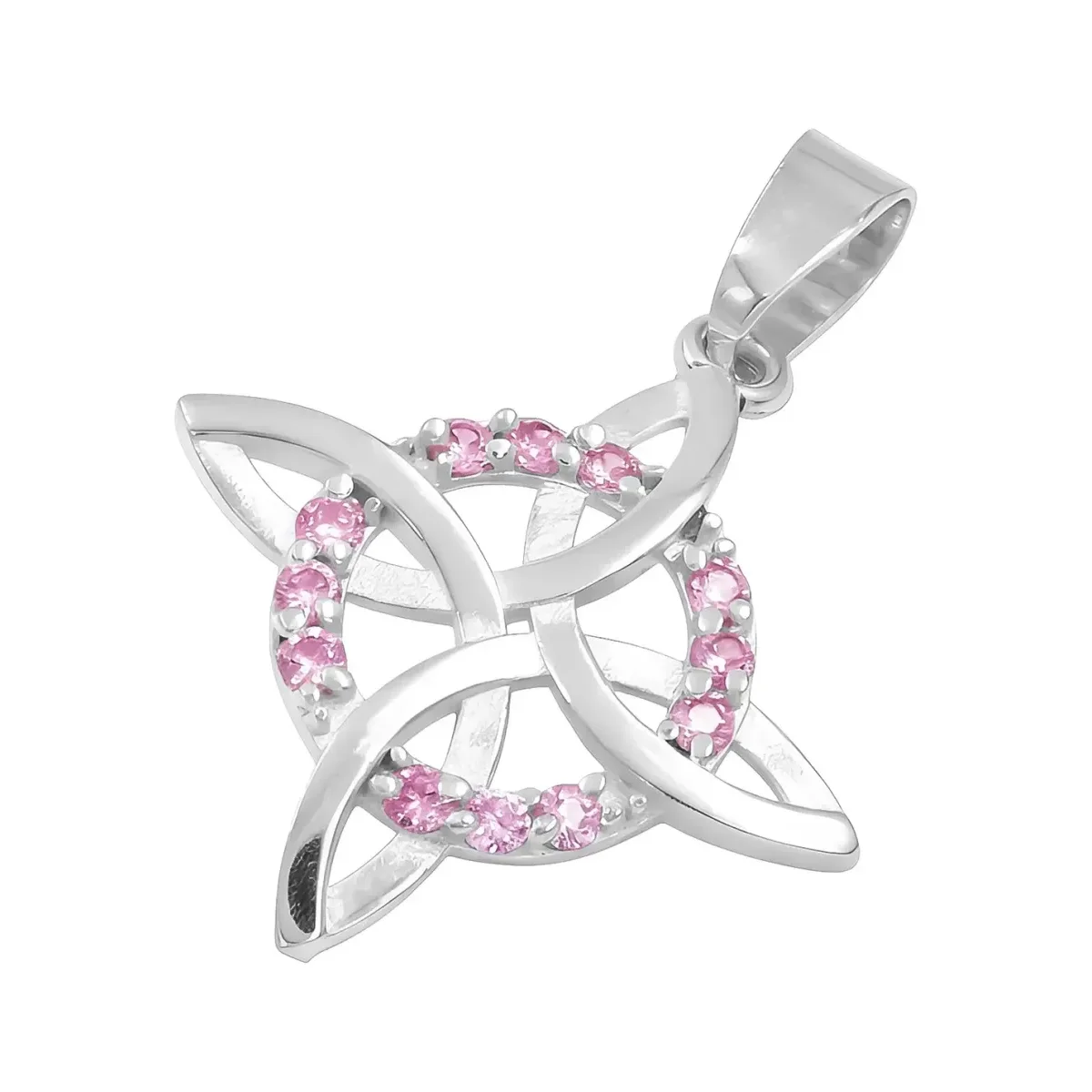 Dije Plata 925 Nudo de Bruja Plano con Zirconia Rosa - Imagen 4