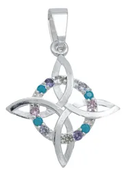 Dije Plata .925 Nudo de Bruja Plano con Zirconia Rosa - Imagen 1