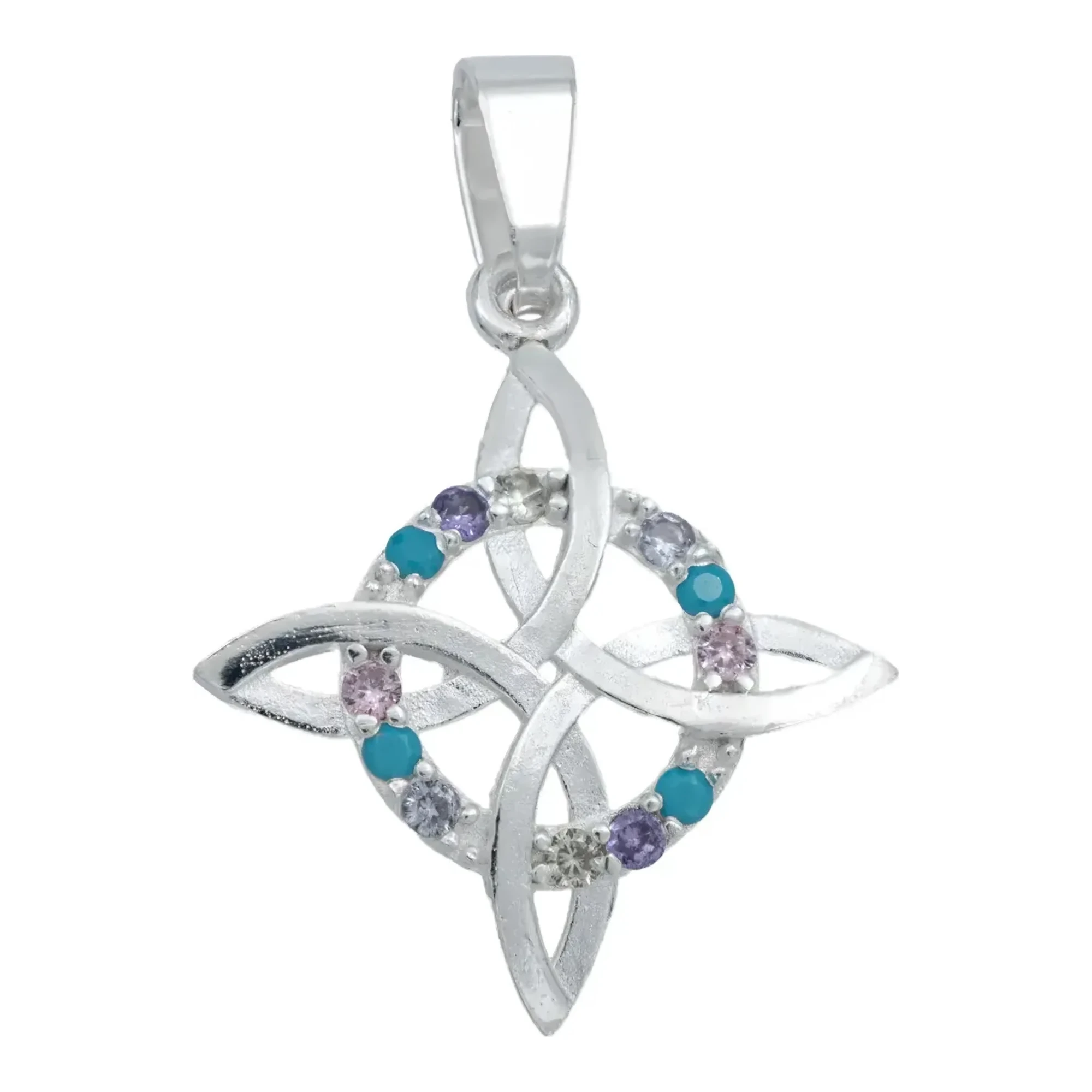 Dije nudo de bruja plano de plata .925 nacional con zirconia rosa central acabado liso amuleto celta de protección wicca
