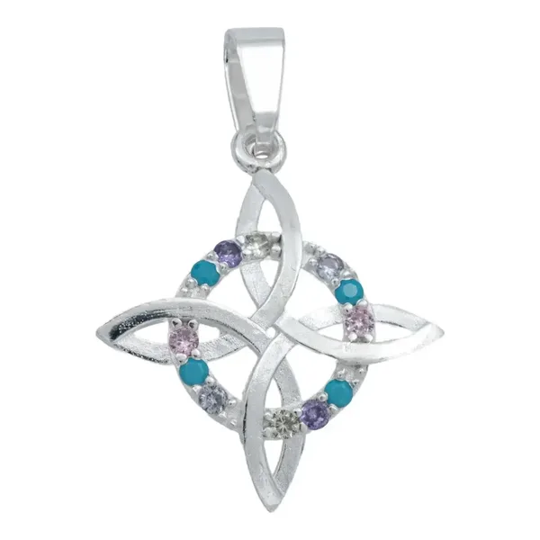 Dije Plata .925 Nudo de Bruja Plano con Zirconia Rosa - Imagen 1