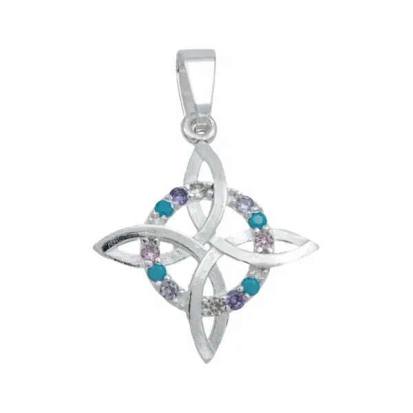 Dije Plata .925 Nudo de Bruja Plano con Zirconia Rosa - Imagen 1