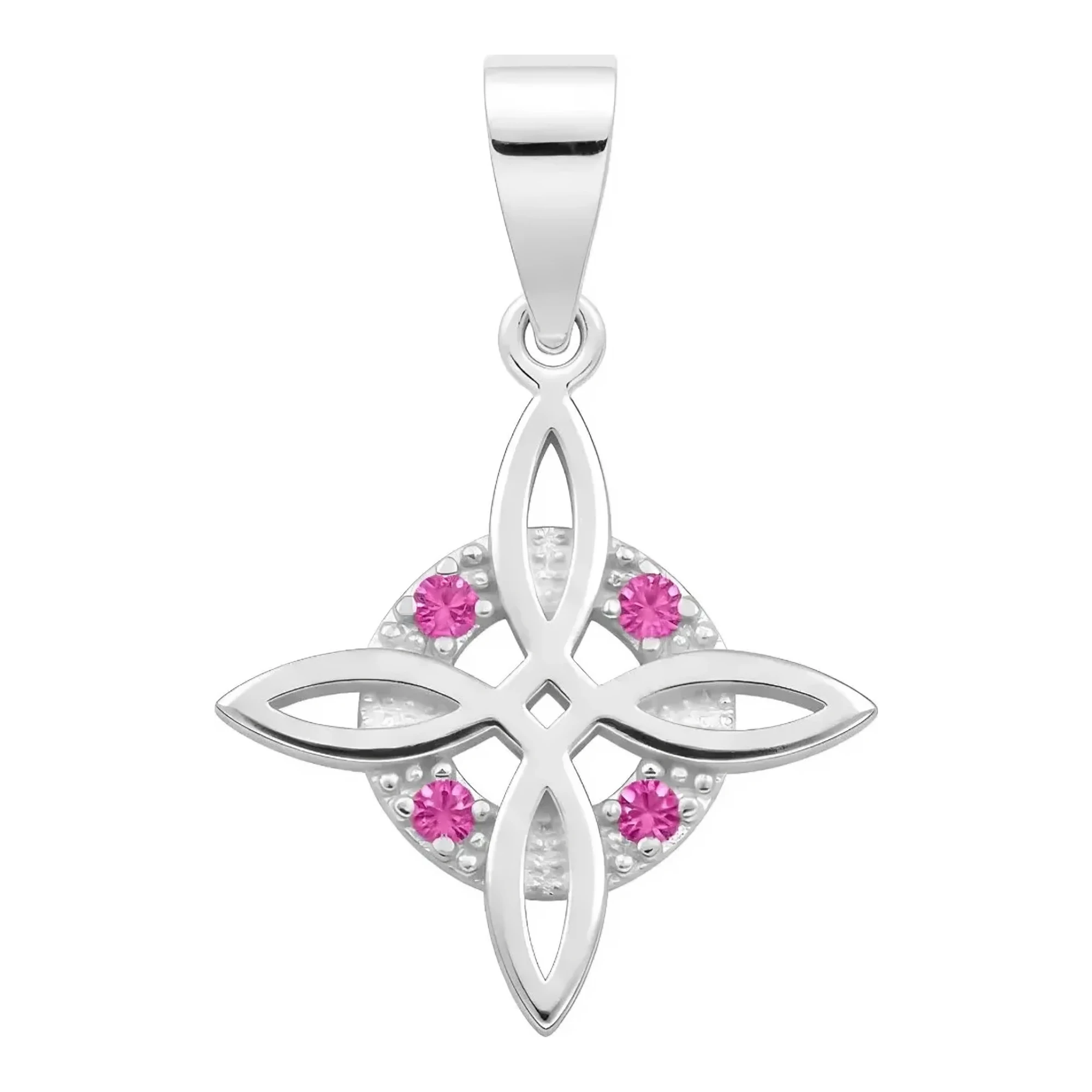 Dije nudo de bruja plata ley 925 con piedra zirconia fucsia corte brillante y broche perico en acabado liso tradicional