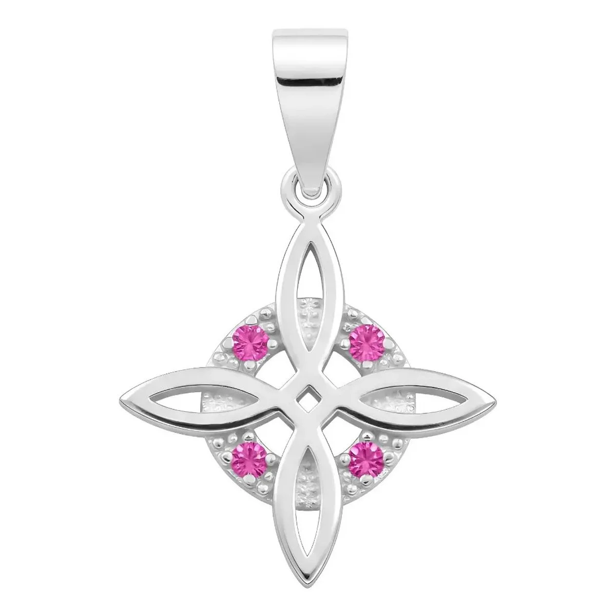 Dije Nudo de Bruja Plata .925 con Zirconia Fucsia, joya celta esotérica. Colgante de declaración de plata.