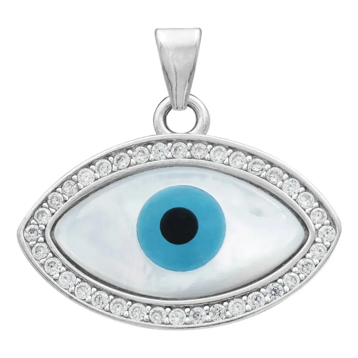 Dije Plata .925 Ojo Turco azul con Zirconia brillante, amuleto de protección. Joyería esotérica mexicana, talismán de resguar