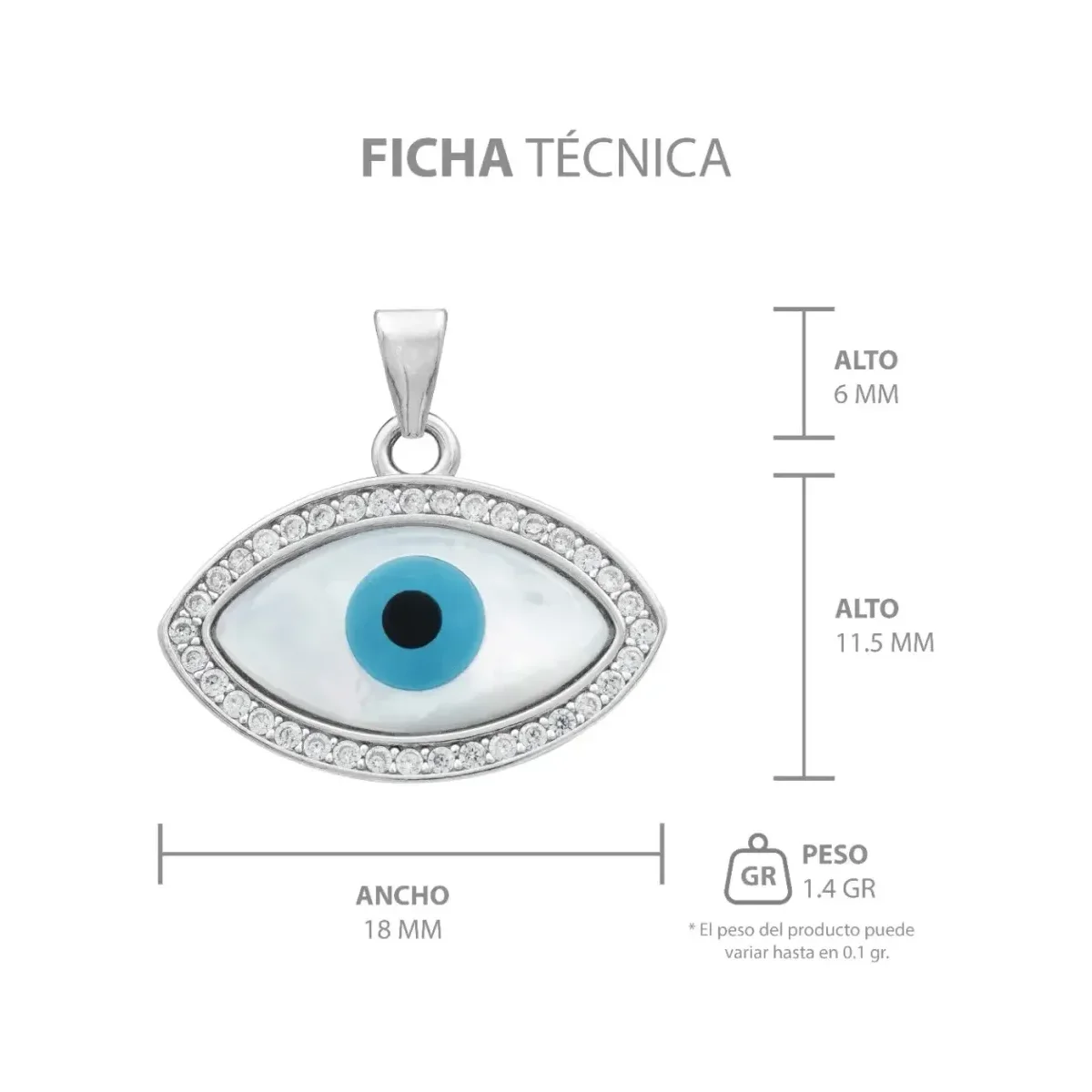Dije Plata .925 Ojo Turco con Zirconia para Protección - Imagen 7