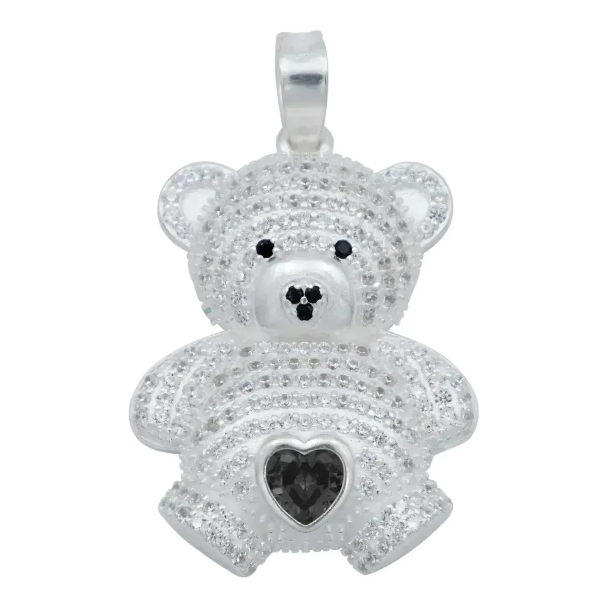 Dije de osito con corazón Plata .925 y Zirconia Azul, joya artesanal mexicana. Colgante de plata con piedra azul, regalo para