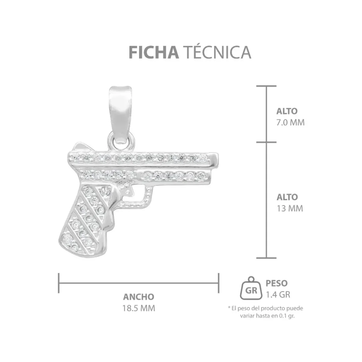 Dije Plata 925 Pistola con Zirconia para Hombre - Imagen 7