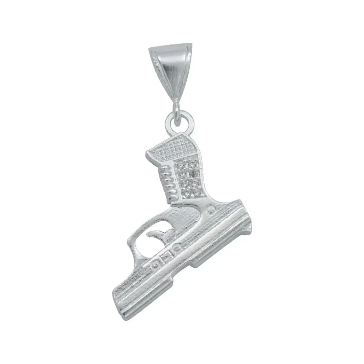 Dije Plata .925 Pistola Glock con Zirconia Blanca Brillante, colgante de plata para hombre, diseño arma, estilo urbano modern