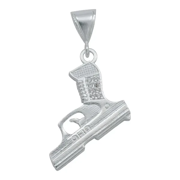 Dije Plata 925 Pistola Glock con Zirconia Blanca Brillante - Imagen 1