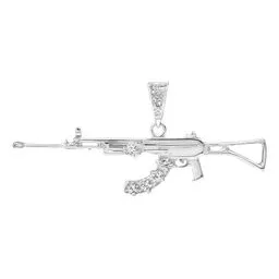 Dije Plata .925 Rifle AK-47 con Zirconias Blancas - Imagen 1