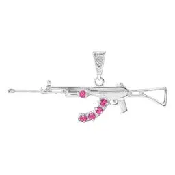 Dije Plata .925 Rifle AK-47 Zirconia Fucsia para Hombre - Imagen 1