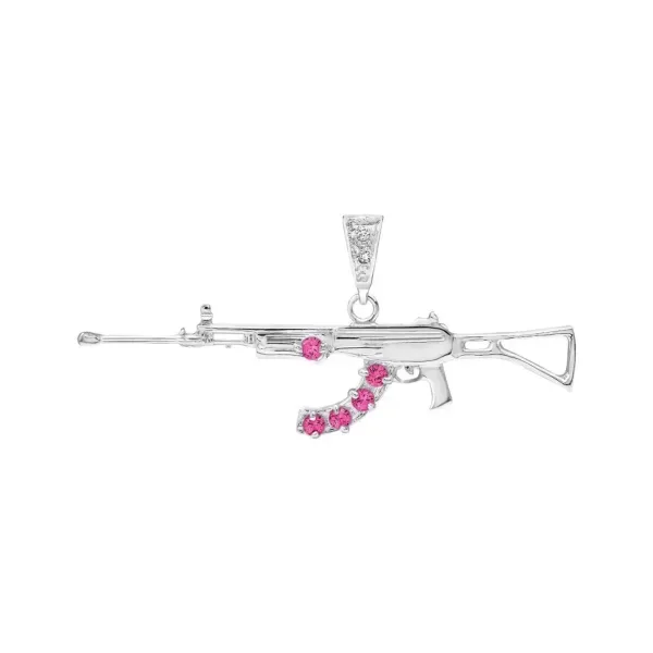 Dije Plata .925 Rifle AK-47 Zirconia Fucsia para Hombre - Imagen 1