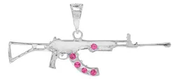 Dije Plata .925 Rifle AK-47 Zirconia Fucsia para Hombre - Imagen 2