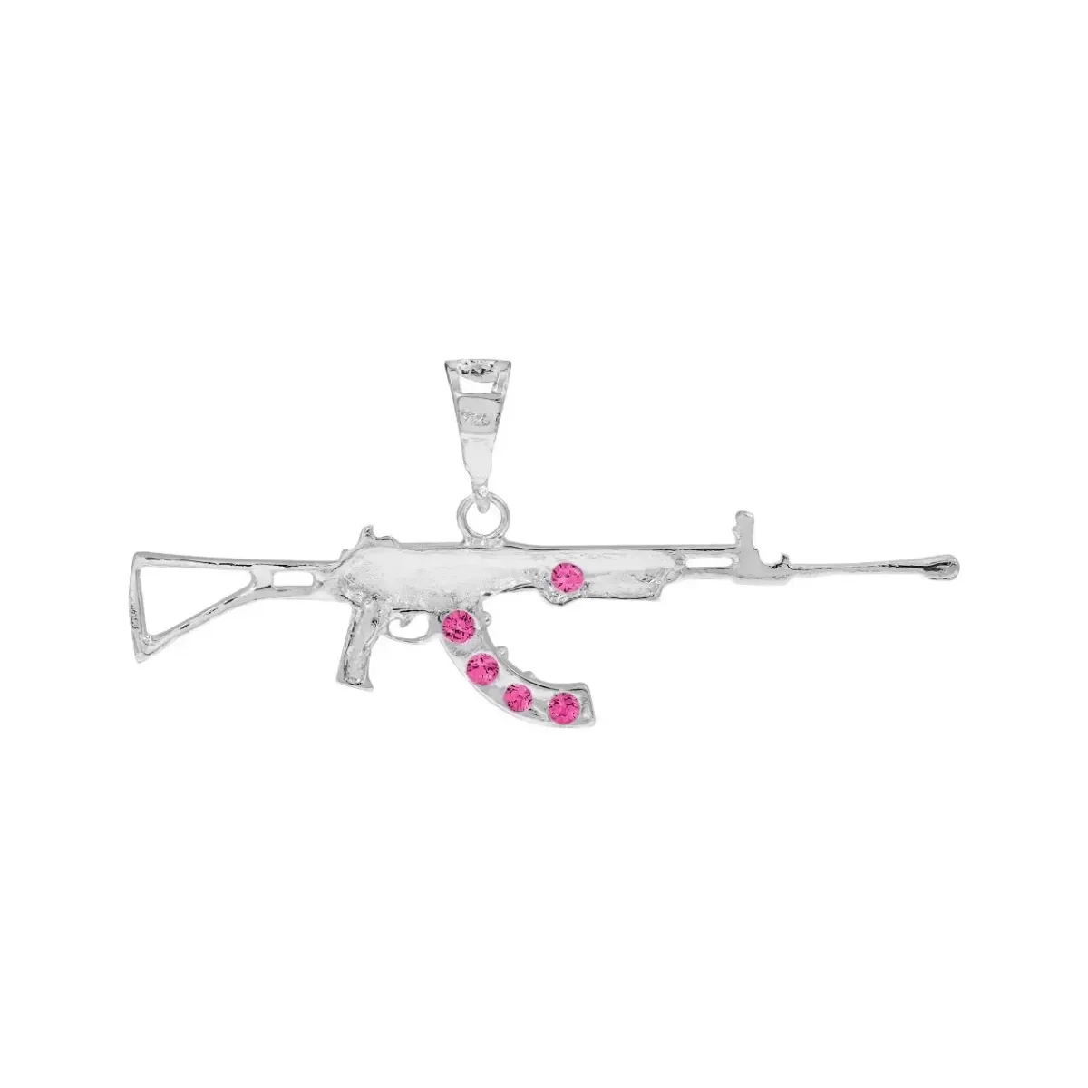 Dije Plata .925 Rifle AK-47 Zirconia Fucsia para Hombre - Imagen 2