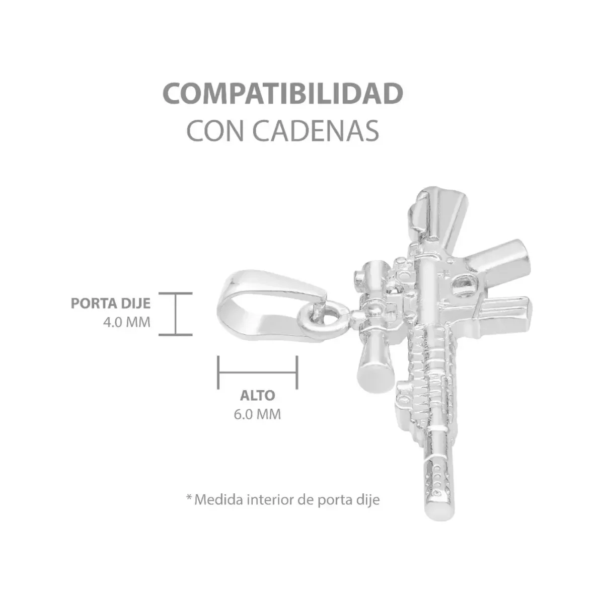 Dije Plata 925 Rifle Arma Larga con Mira Acabado Pulido - Imagen 3
