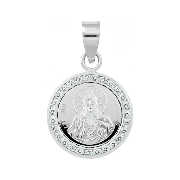 Dije Plata 999 Sagrado Corazón de Jesús con Zirconia - Imagen 1