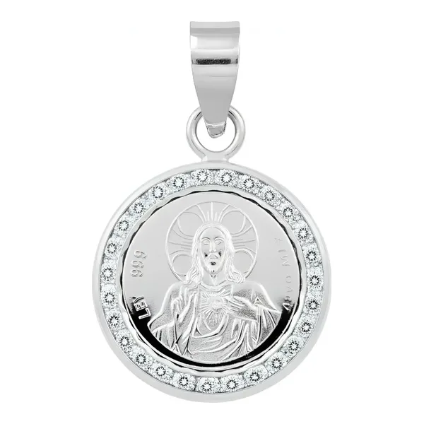 Dije Plata 999 Sagrado Corazón de Jesús con Zirconia - Imagen 1