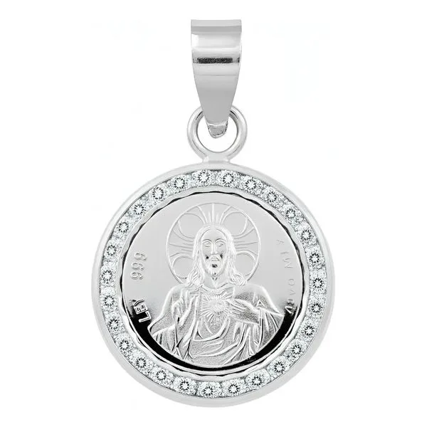 Dije Plata 999 Sagrado Corazón de Jesús con Zirconia - Imagen 1