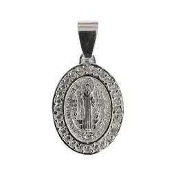 Dije Plata 925 San Benito Doble Vista con Zirconia Oval - Imagen 1