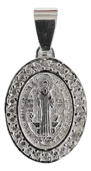 Dije Plata 925 San Benito Doble Vista con Zirconia Oval - Imagen 1