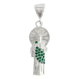 Dije Plata 925 San Judas Tadeo con Corona y Zirconias Verdes - Imagen 1