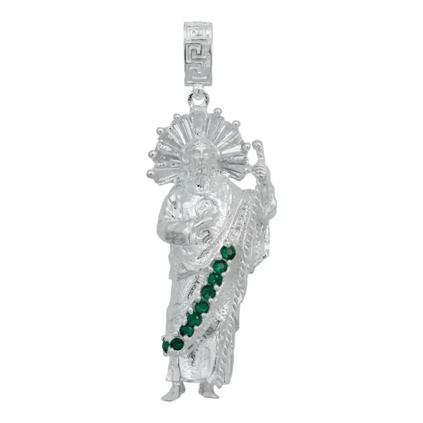 Dije Plata 925 San Judas Tadeo con Zirconia Verde Artesanal - Imagen 1
