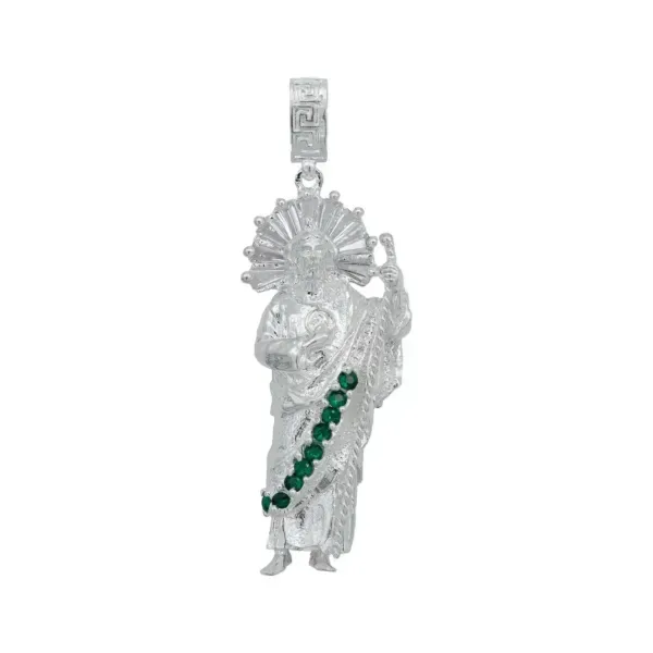 Dije Plata 925 San Judas Tadeo con Zirconia Verde Artesanal - Imagen 1