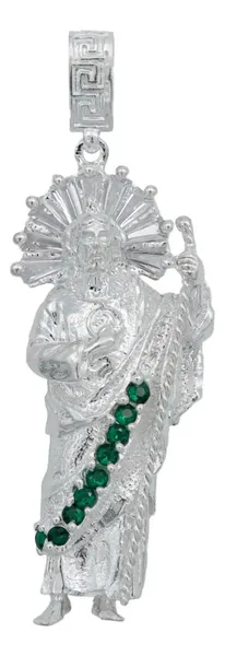 Dije Plata 925 San Judas Tadeo con Zirconia Verde Artesanal - Imagen 1