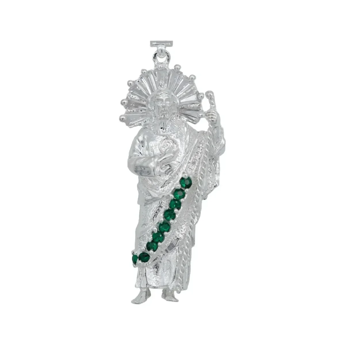 Dije Plata 925 San Judas Tadeo con Zirconia Verde Artesanal - Imagen 2