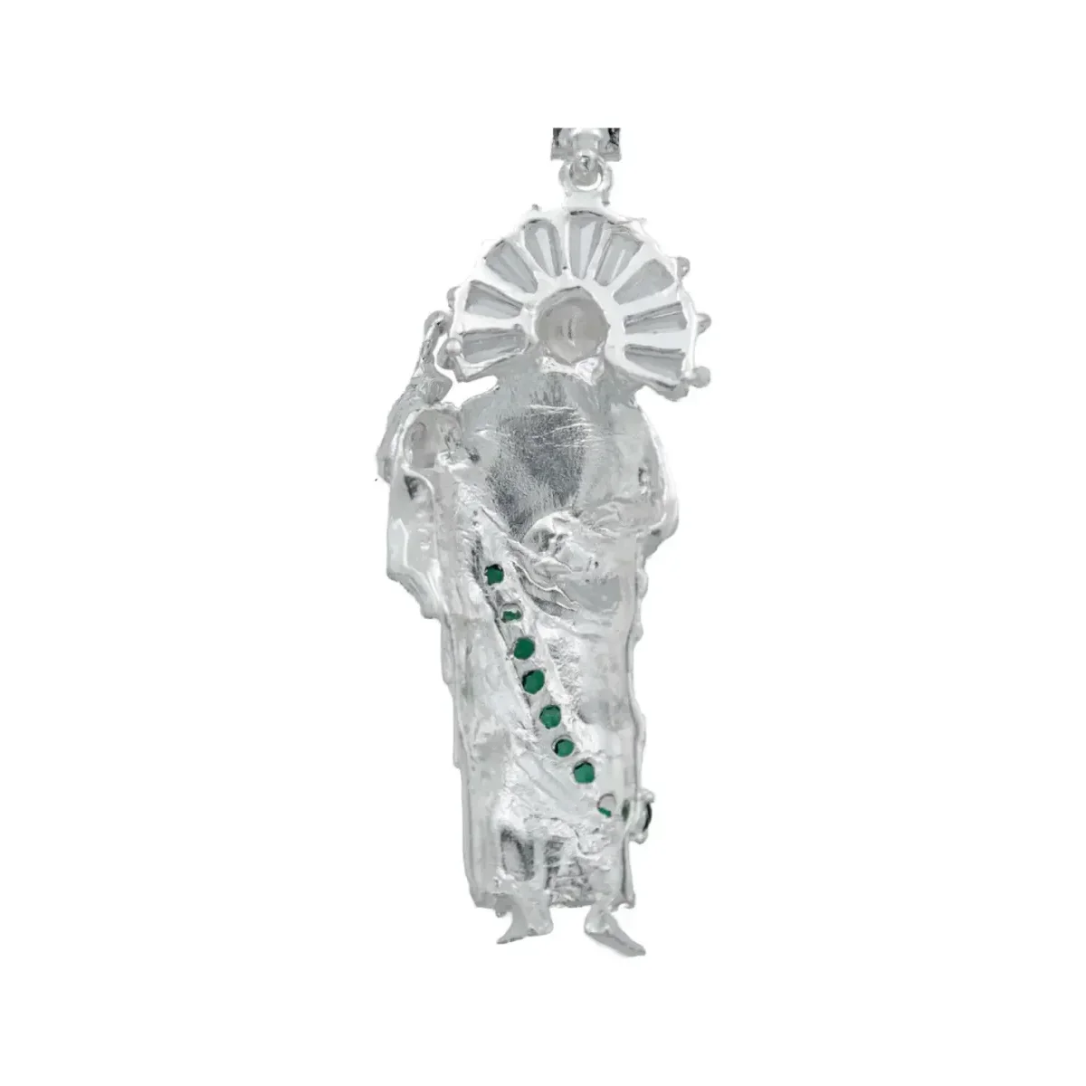 Dije Plata 925 San Judas Tadeo con Zirconia Verde Artesanal - Imagen 4