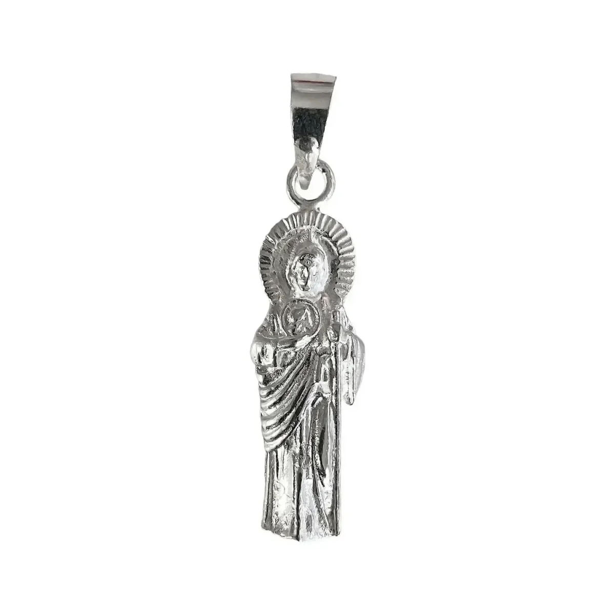 Dije San Judas Tadeo Plata .925 liso, medalla religiosa plateada. Colgante protección estudiante, joyería artesanal mexicana.