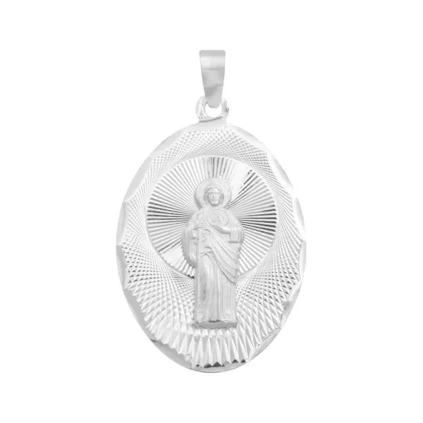 Dije Plata 925 San Judas Tadeo Ovalado Diamantado Modelo 2202 - Imagen 1