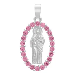 Dije Plata 925 San Judas Tadeo Plano con Zirconias Fucsia - Imagen 1