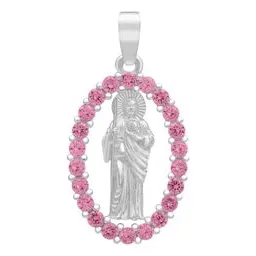 Dije Plata 925 San Judas Tadeo Plano con Zirconias Fucsia - Imagen 1